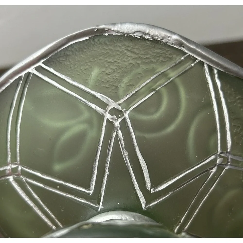 Wamsutta Monique Frosted Green Glass Pedestal Soap Dish Scroll Leaf